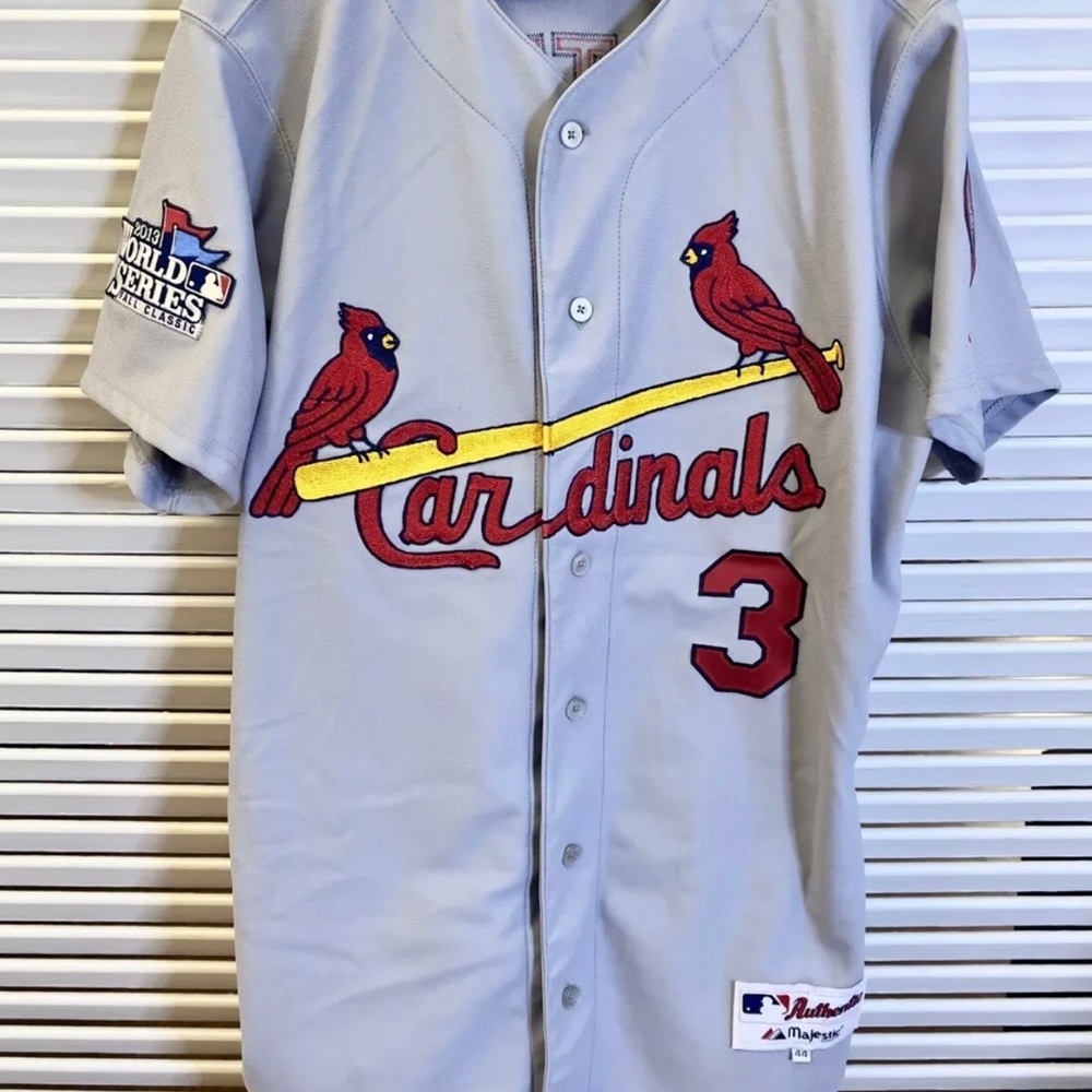 VINTAGE T-shirt Cardigan Authentic Majestic Cardinals 3 Beltran US 44 PATCHES!